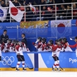 GANGNEUNG, SOUTH KOREA - FEBRUARY 10: Japan's Hanae Kubo #21, Haruka Toko #14, Sena Suzuki #6 and Aina Takeuchi #9 celebrate at the bench after a second period goal against Sweden during preliminary round action at the PyeongChang 2018 Olympic Winter Games. (Photo by Andre Ringuette/HHOF-IIHF Images)

